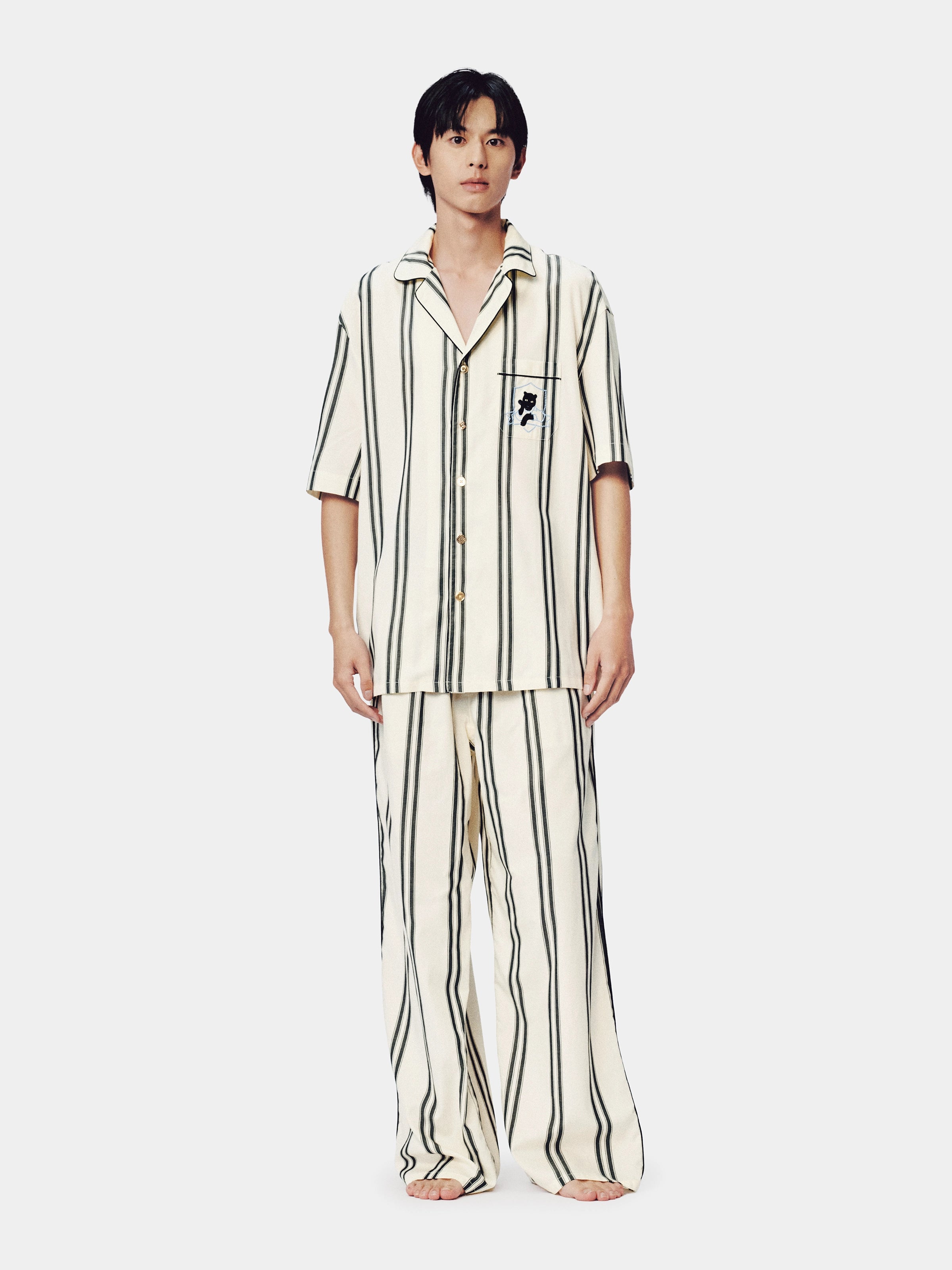 "Urban Jungle" Tencel Cotton Blend Loungewear Set Short Sleeve & Pants – Moonlight White