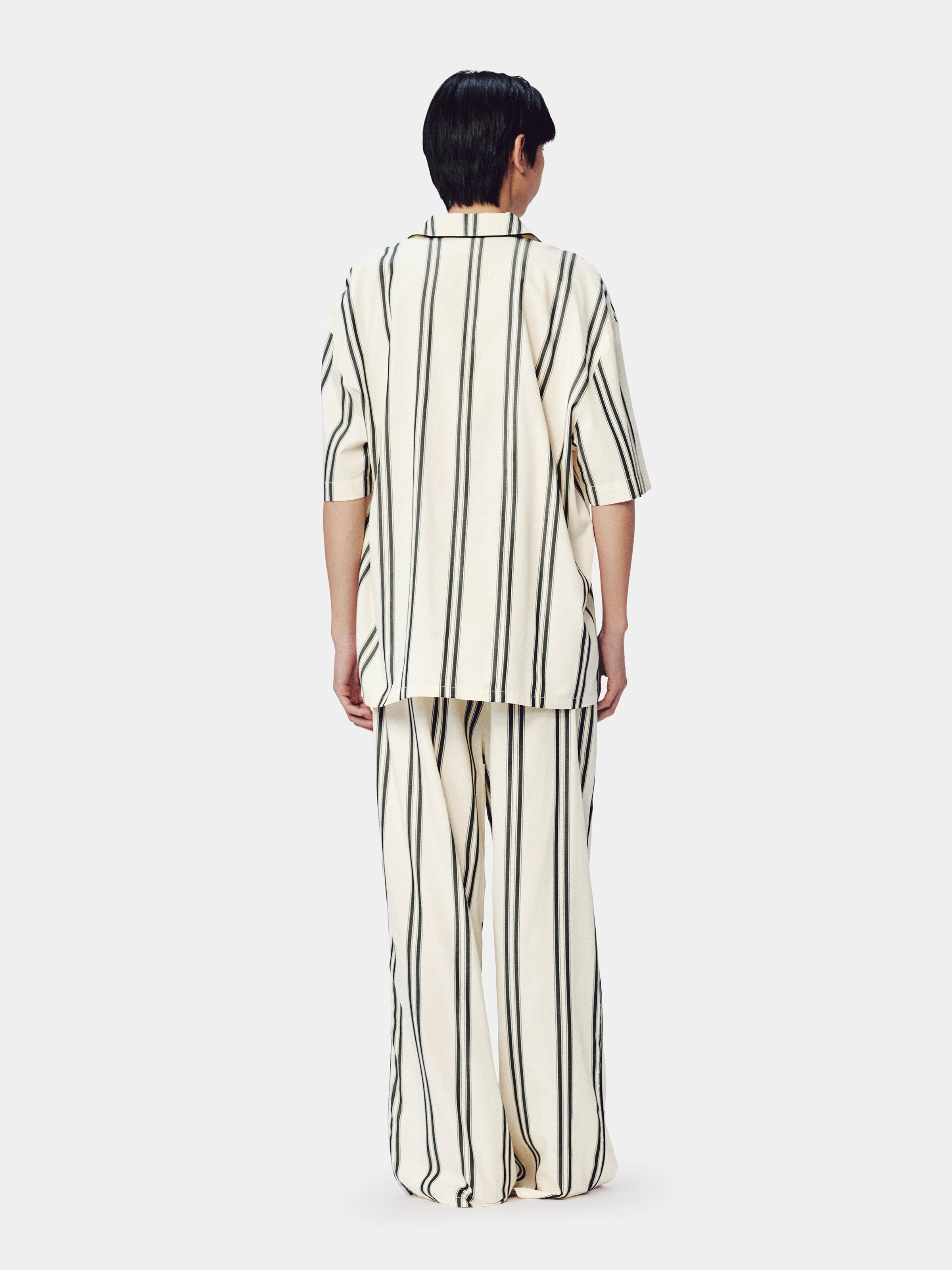 "Urban Jungle" Tencel Cotton Blend Loungewear Set Short Sleeve & Pants – Moonlight White