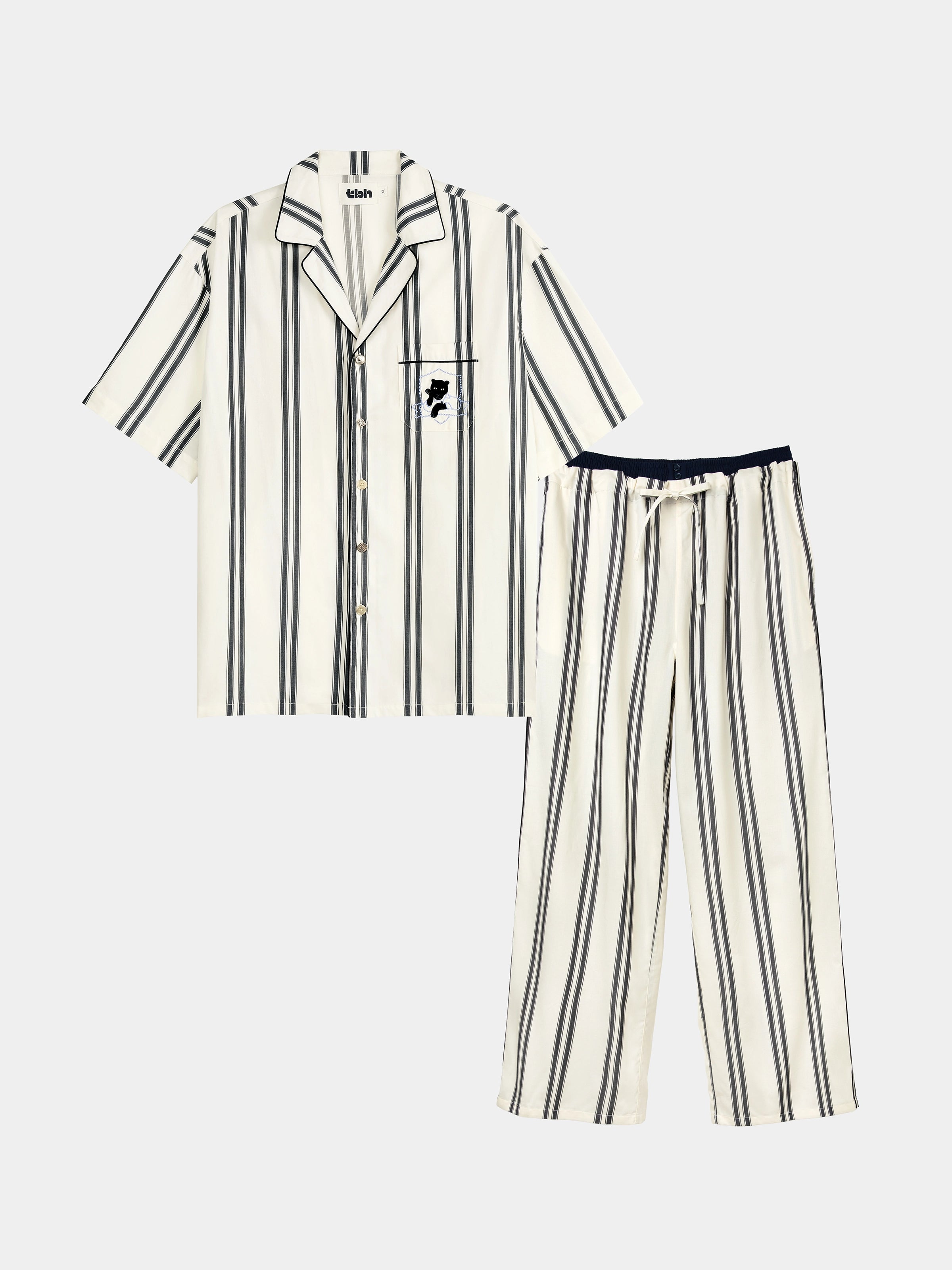 "Urban Jungle" Tencel Cotton Blend Loungewear Set Short Sleeve & Pants – Moonlight White