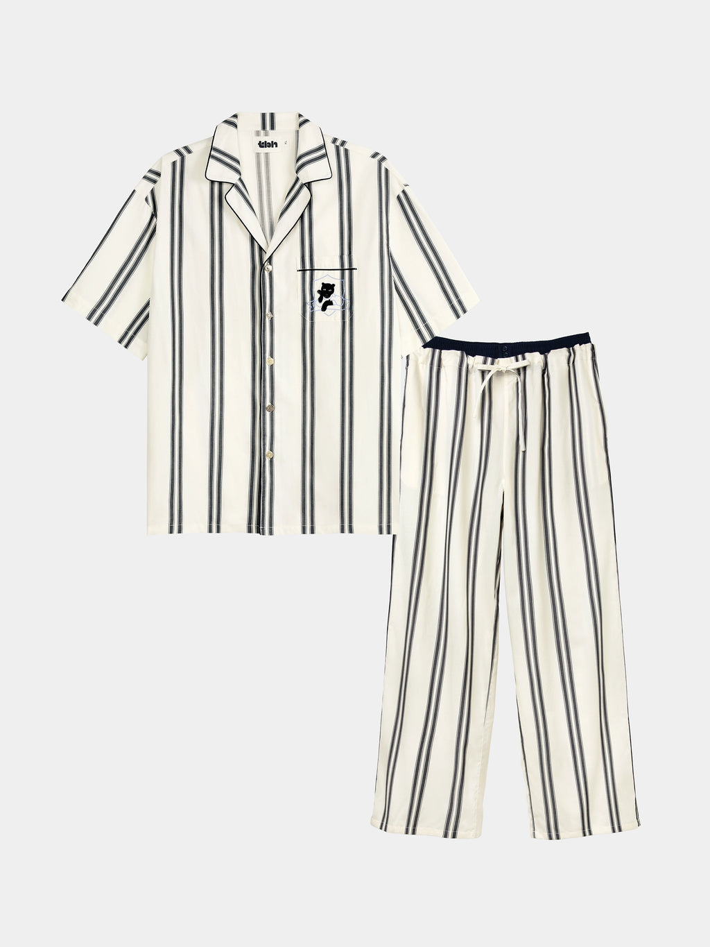 "Urban Jungle" Tencel Cotton Blend Loungewear Set Short Sleeve & Pants – Moonlight White