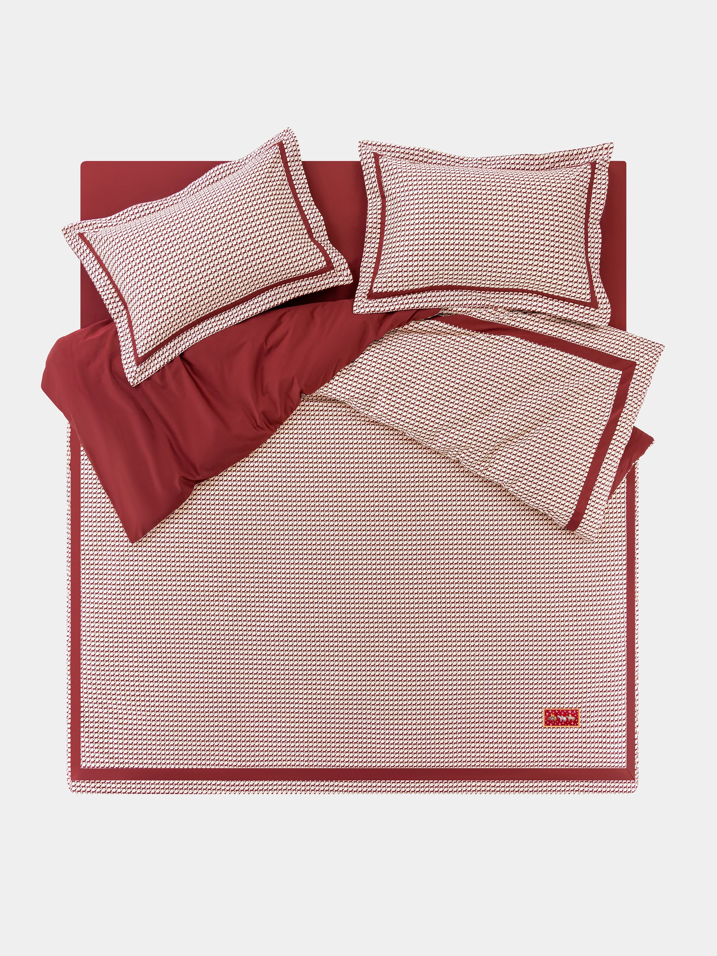 "Year of the Horse" Cotton Satin Bedding Set – Houndstooth Red