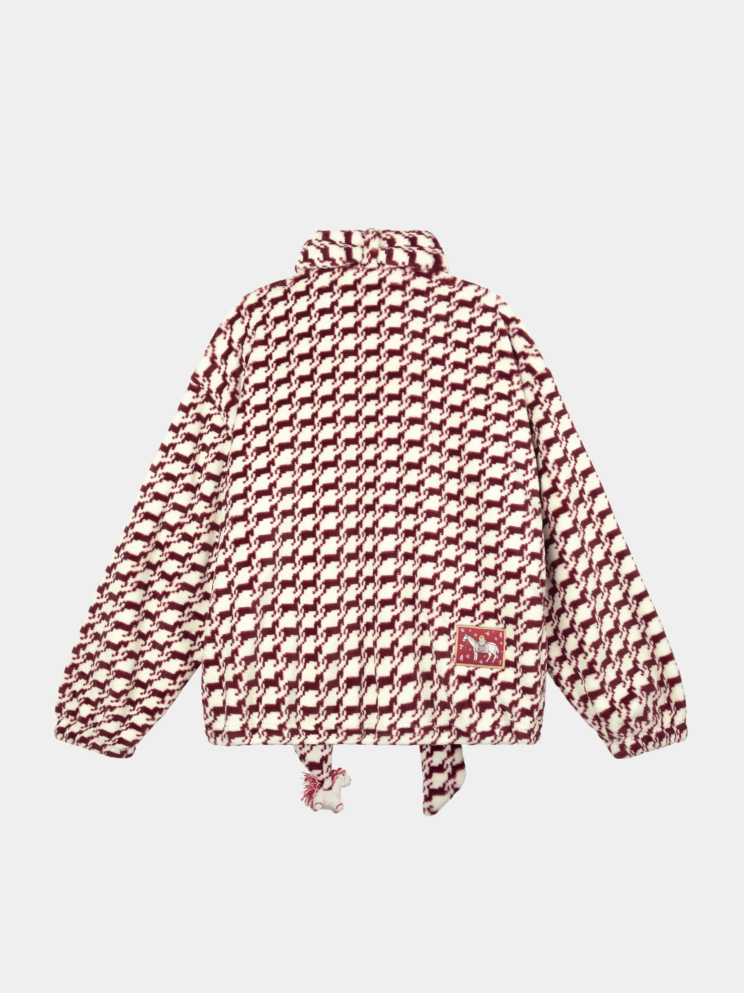 "Year of the Horse" Flannel Standing Collar Loungewear Set – Houndstooth Red