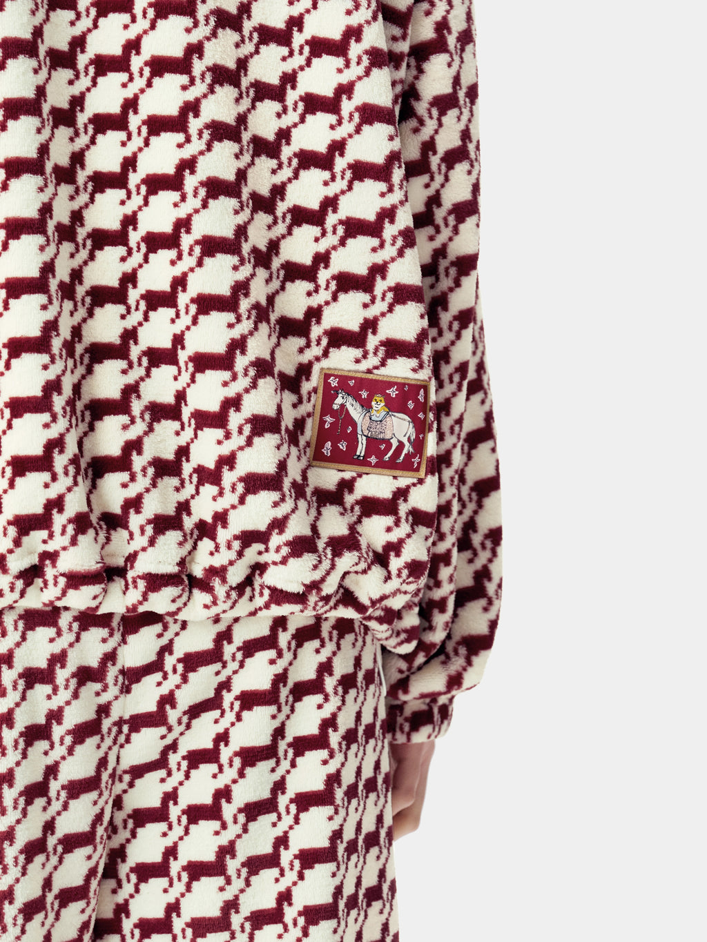 "Year of the Horse" Flannel Standing Collar Loungewear Set – Houndstooth Red