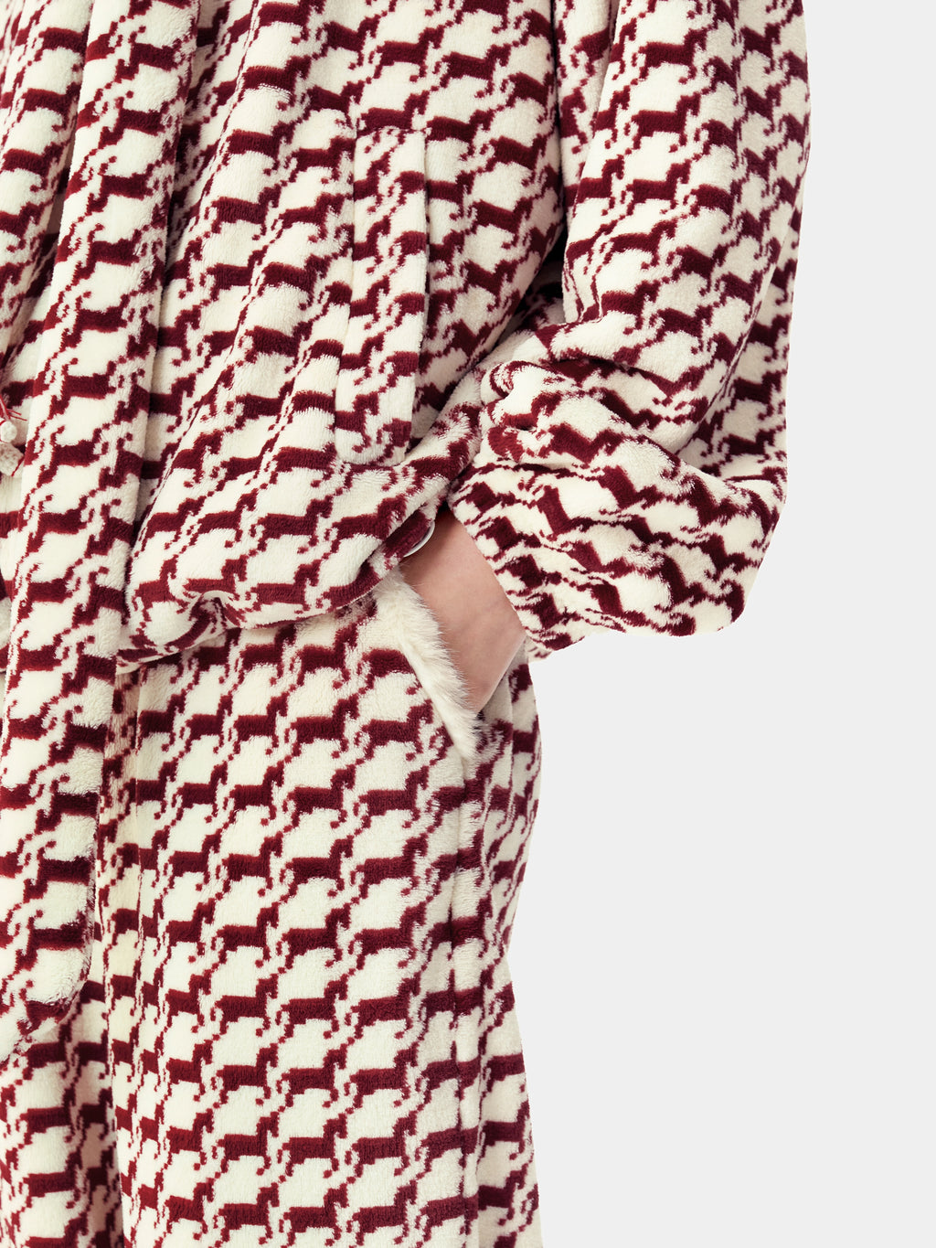 "Year of the Horse" Flannel Standing Collar Loungewear Set – Houndstooth Red