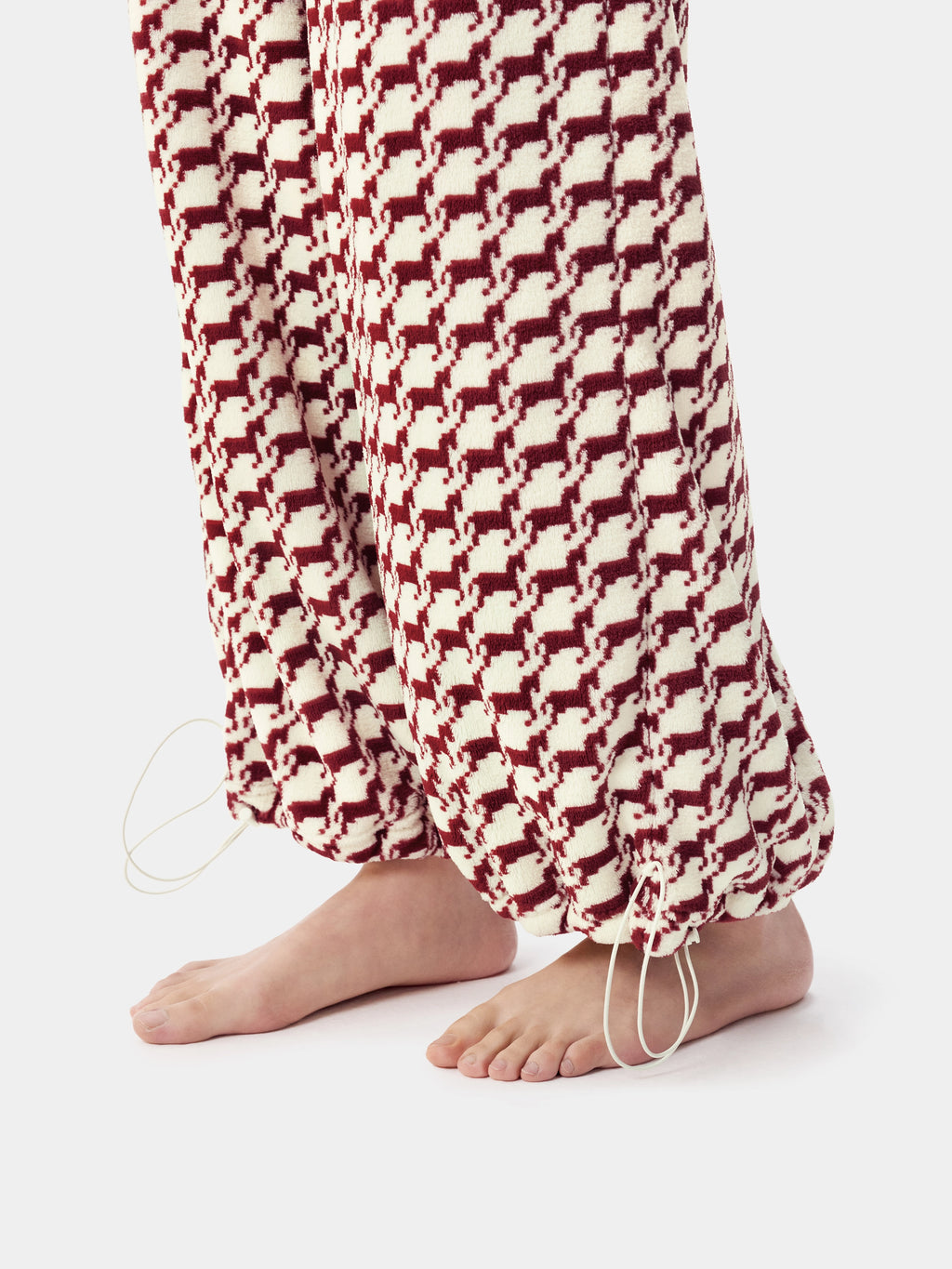 "Year of the Horse" Flannel Standing Collar Loungewear Set – Houndstooth Red