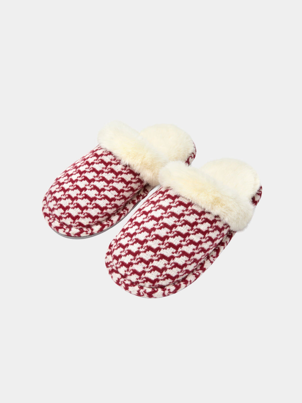 "Year of the Horse" Fluffy Slippers – Houndstooth Red
