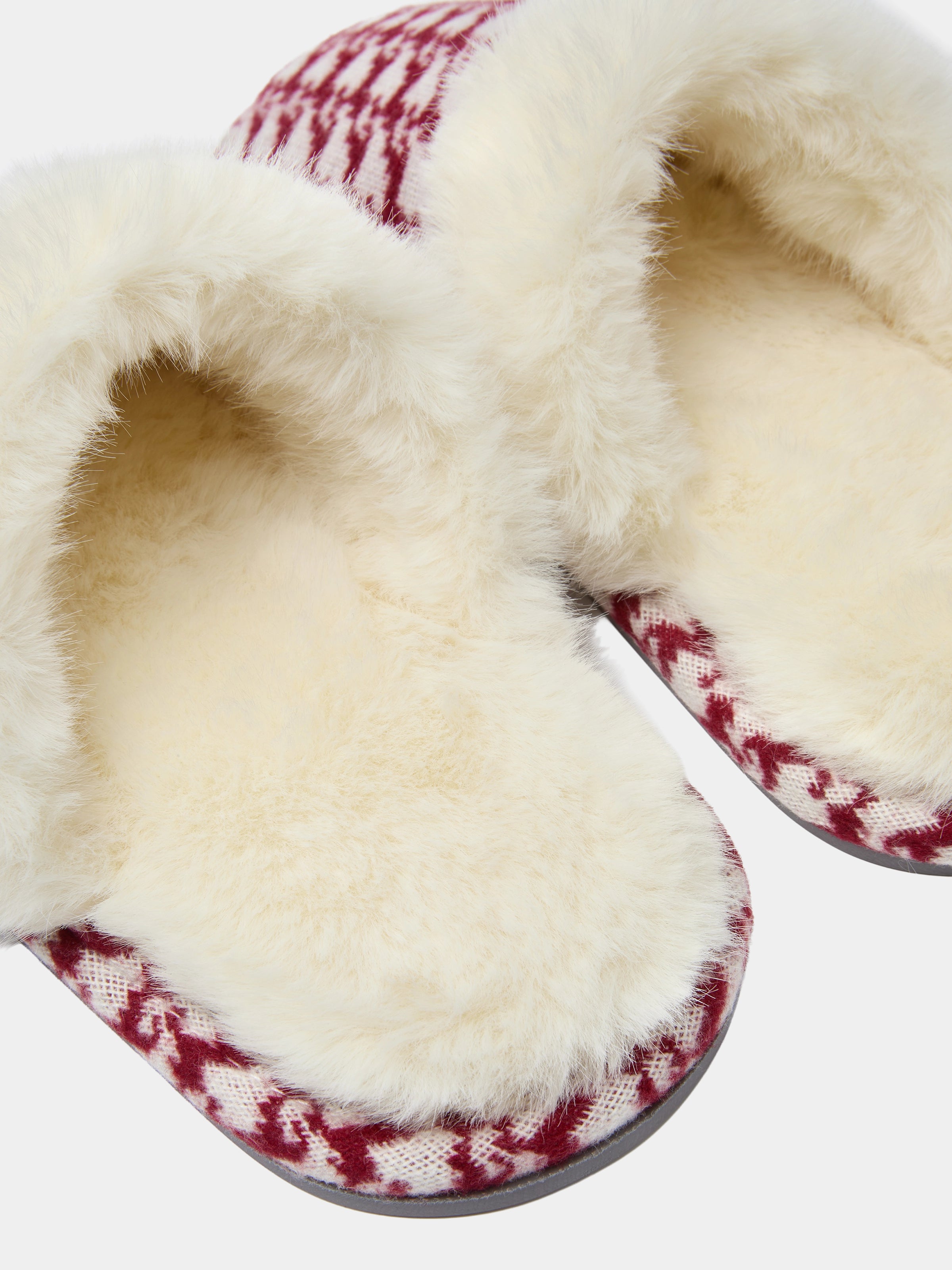 "Year of the Horse" Fluffy Slippers – Houndstooth Red