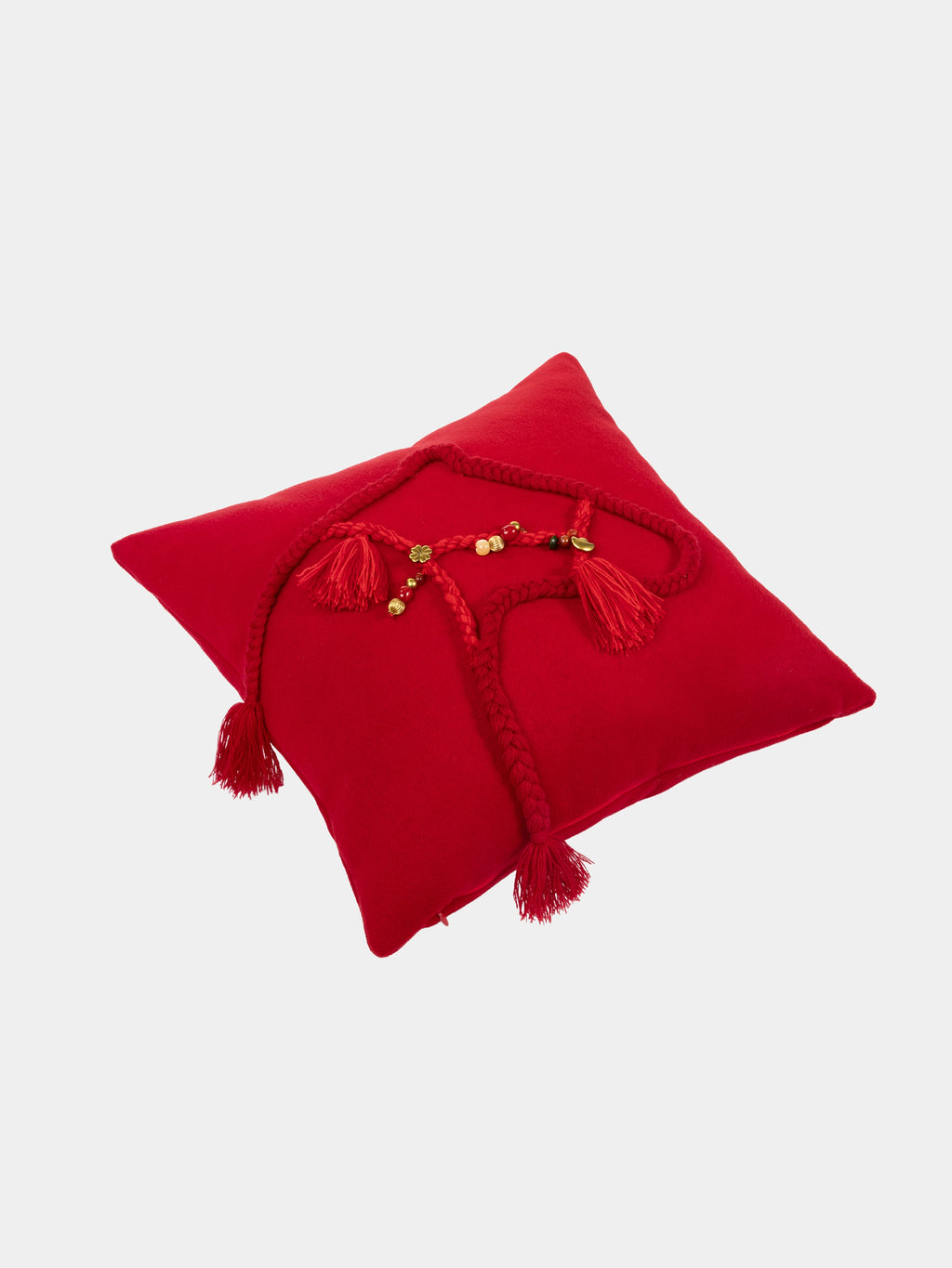 "Year of the Horse" Handmade Braided Rope Woolen Decor Pillow – Fortune Red