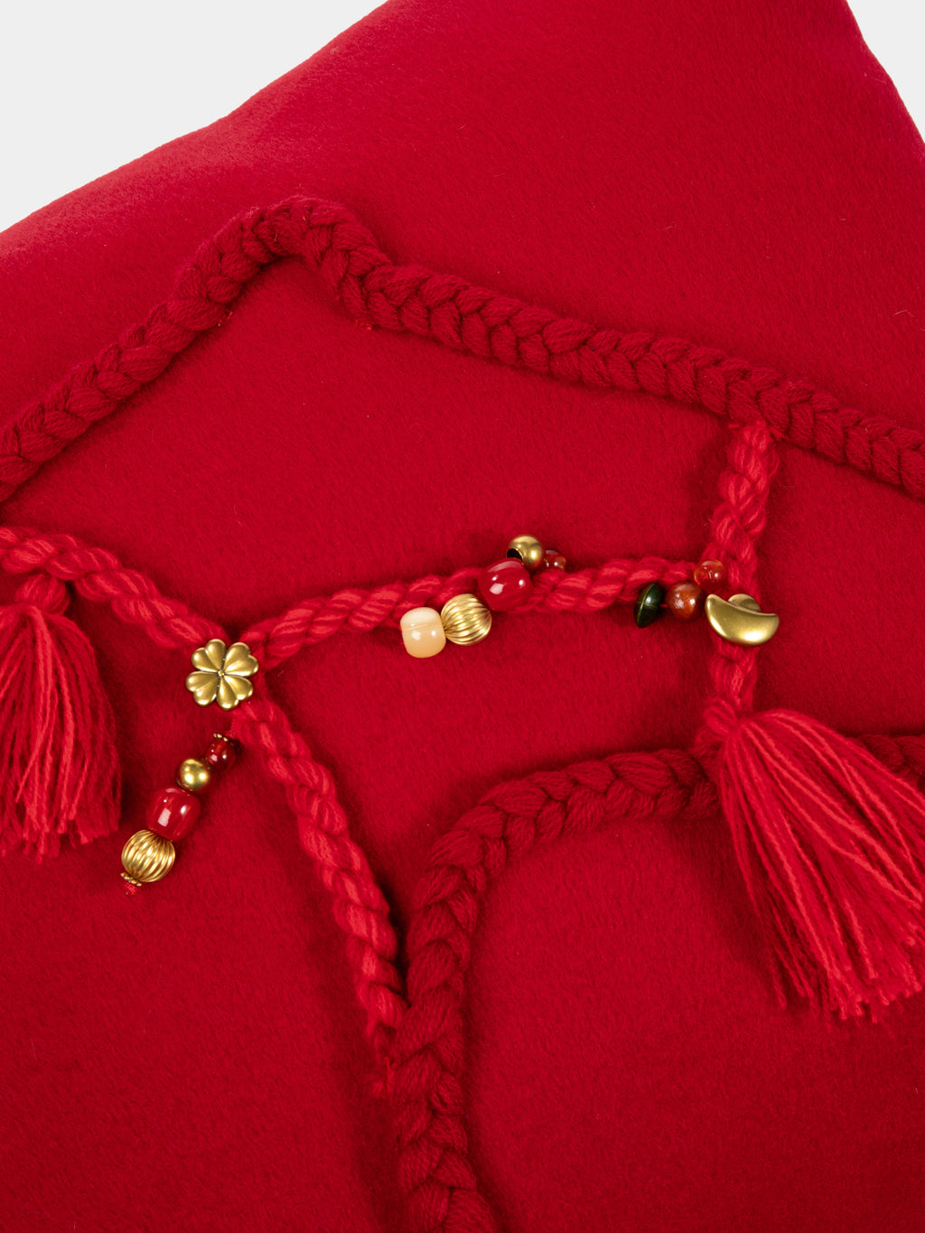 "Year of the Horse" Handmade Braided Rope Woolen Decor Pillow – Fortune Red