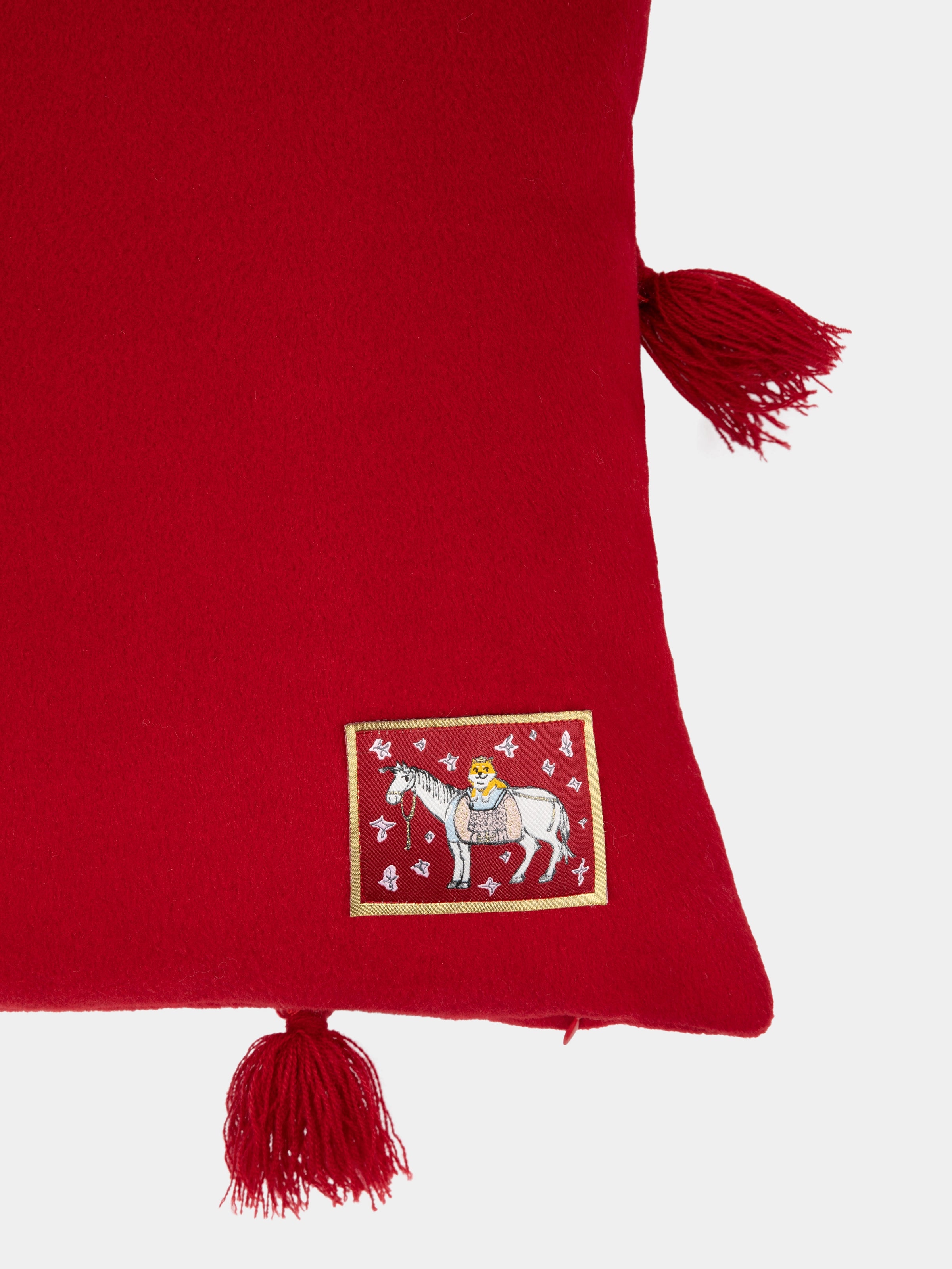 "Year of the Horse" Handmade Braided Rope Woolen Decor Pillow – Fortune Red