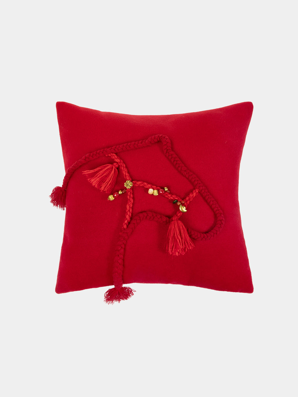 "Year of the Horse" Handmade Braided Rope Woolen Decor Pillow – Fortune Red