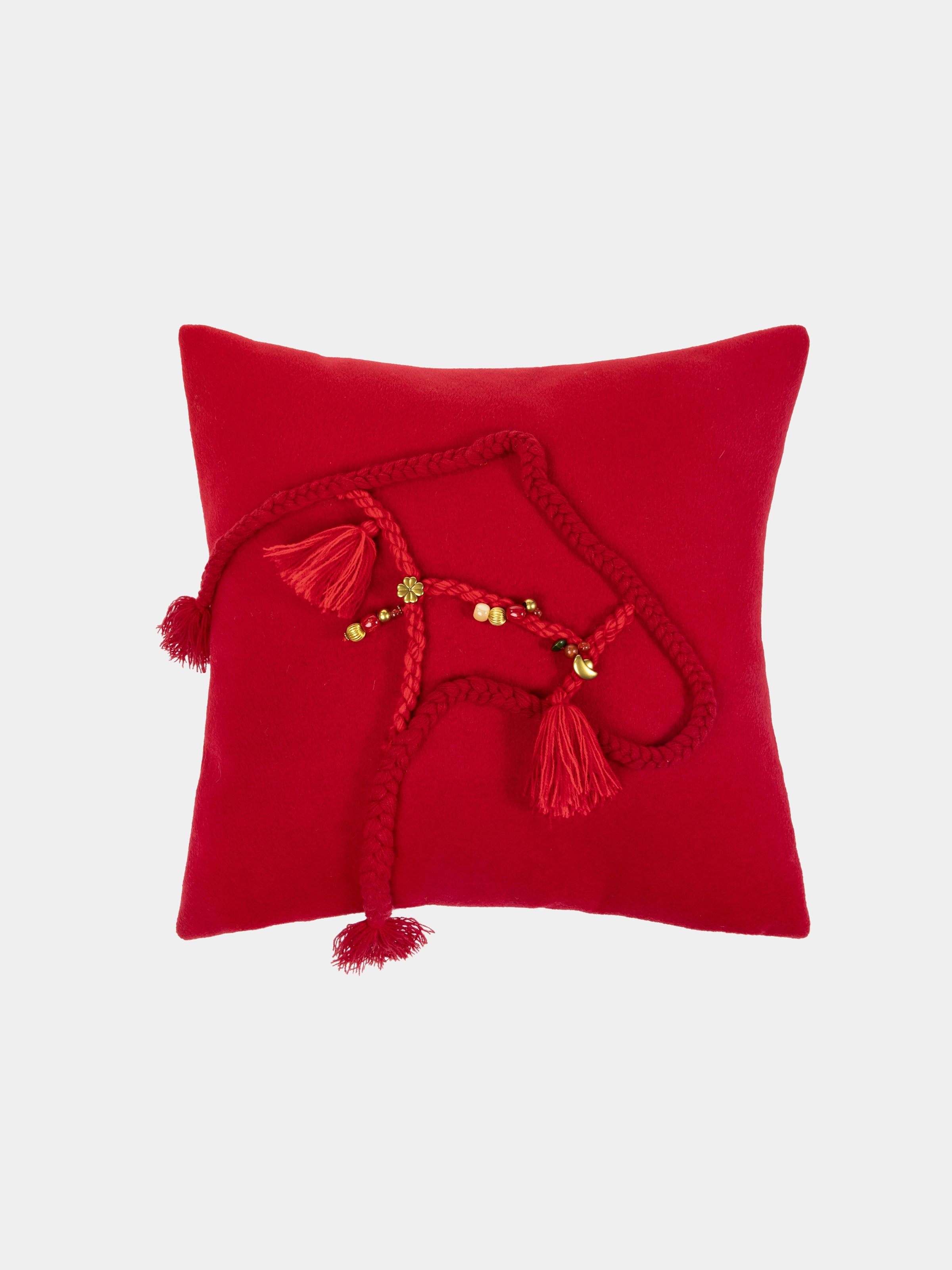 "Year of the Horse" Handmade Braided Rope Woolen Decor Pillow – Fortune Red