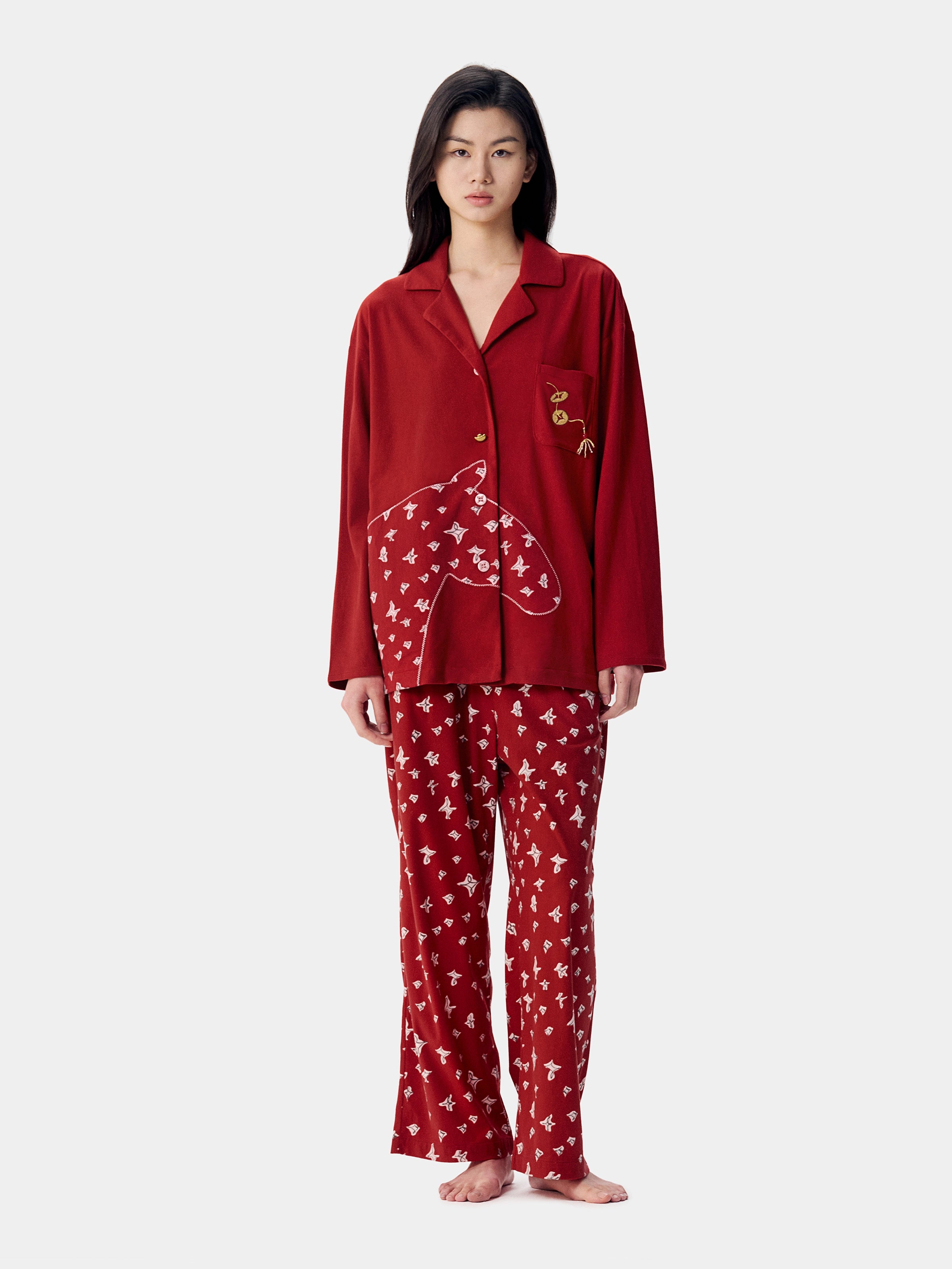 "Year of the Horse" Polar Fleece Loungewear Set-Fortune Red