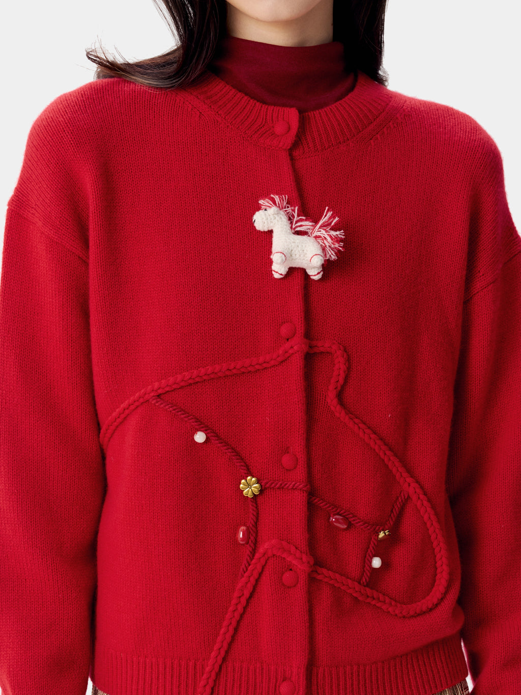 "Year of the Horse" Wool Cashmere Blend Cardigan – Fortune Red