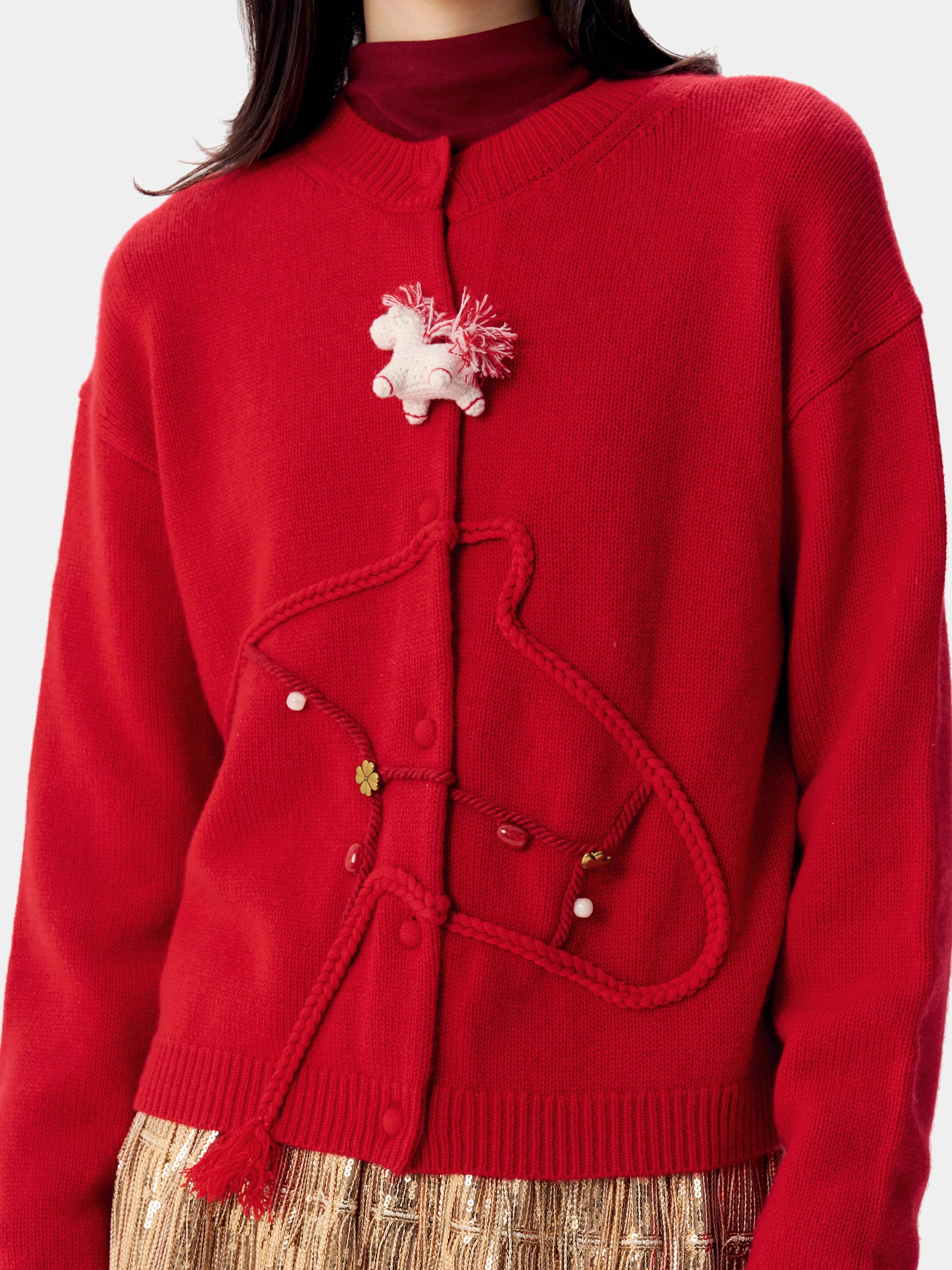 "Year of the Horse" Wool Cashmere Blend Cardigan – Fortune Red